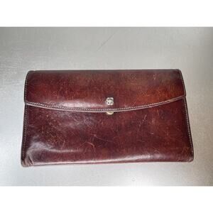 Bosca Leather Bifold With Flap Wallet Brown Snap Purse Check Book